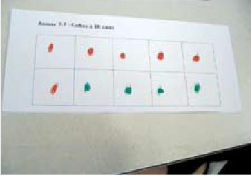 A grid with ten spaces makes a sequence with orange and green dots. 