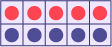 Square 6: 5 red and blue squares. 5, plus, 5, equals, ten. Ten, minus, 5, equals, 5. 