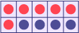 Square 7: 6 red circles and 4 blue circles. 6, plus, 4, equals, ten. Ten, minus, 4, equals, 6. 