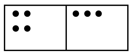A card is divided in 2 parts. First side with black dots and the second side with 3 black dots. 