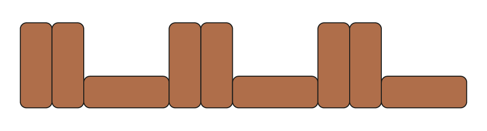 A model using blocks. The pattern is composed of two blocks in a vertical position and one block in a horizontal position, repeated 3 times.