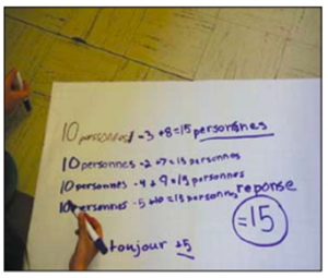 The student makes sense of the mathematical sentence 10, minus, 3, plus, 8, equals, 15.