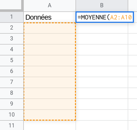 Feuille de calcul électronique indiquant comment calculer la moyenne. 