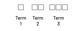 Non numerical sequence with increasing patterns. Sequence “B”. Term one: one square. Term two: two squares. Term 3: 3 squares.