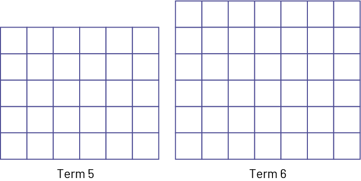 Nonnumeric increasing sequence of the rank of figures and squares. Rank 5, 30 squares. Rank 6, 42 squares.