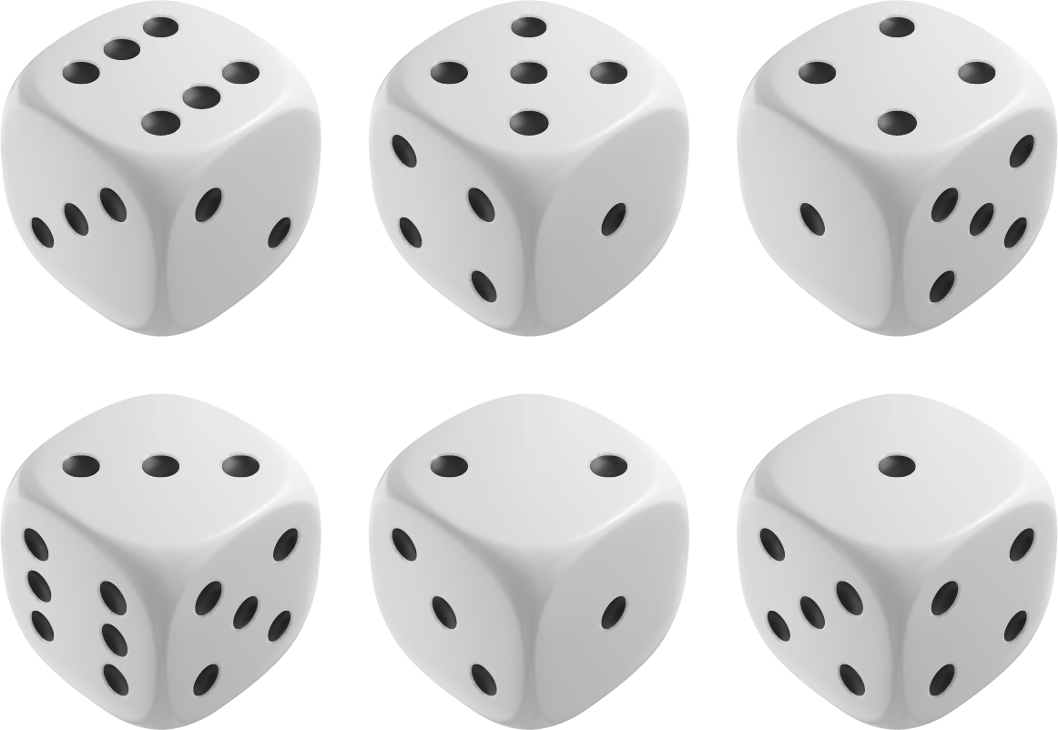 6 dice that show face one to six. 