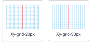 2 backgrounds that have 2 different grid scales, either graduations every 20 pixels or every thirty pixels. We can also see that the 'x' axis and the 'Greek i' axis are highlighted with a different color.