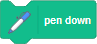 Blocks of code: Pen extension block stating, “pen down”.