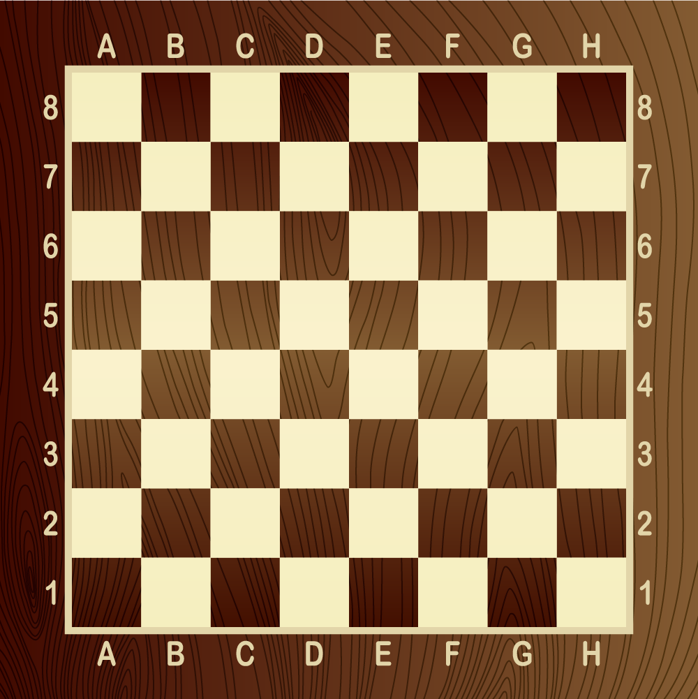 Checkers board labelled horizontally “A” to “H”, and vertically one to 8.