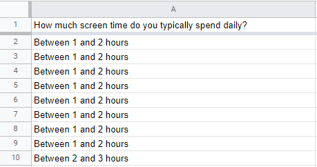 Scenario to coding: how much time do you spend in front a screen a day?-Between one hours and 2 hours-Between 2 hours and 3 hours