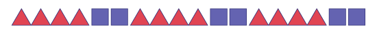 Nonnumeric sequence with repetitive patterns. 4 red triangles, 2 blue squares, repeated 2 times.
