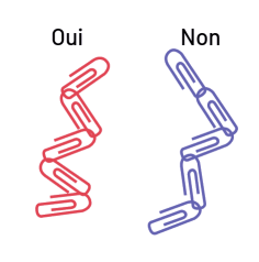 Deux chaînes de trombones : la première composée de cinq trombones rouges, qui représentent le Oui, et la seconde composée de cinq trombones bleus, qui représentent le Non.