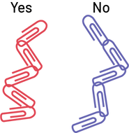 Two chains of paperclips: the first composed of five red paperclips, representing Yes, and the second composed of five blue paperclips, representing No. 