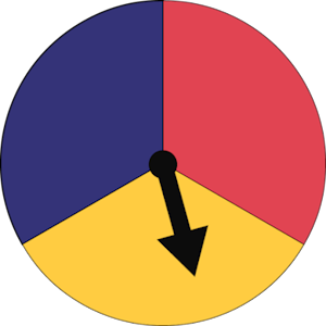 Wheel divided in three parts : blue, red and yellow.