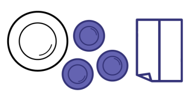 Examples of concrete materials: a plate, three other containers and a large box. 