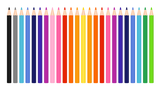 Result of a data collection: 24 pencils, all different colors. 