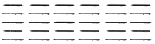Six columns of 5 pens are lined up side by side.