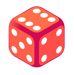 A red playing die shows its six-dot side.