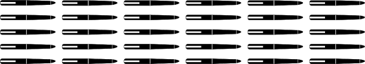 Six columns of 5 pens are lined up side by side.