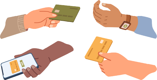 Échange avec des cartes bancaires ou un app de téléphone cellulaire.