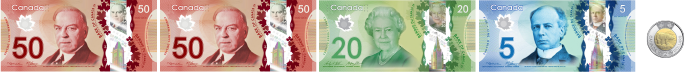 2 50-dollar bills, a 20-dollar bill, a 5-dollar bill, and a 2-dollar coin. 