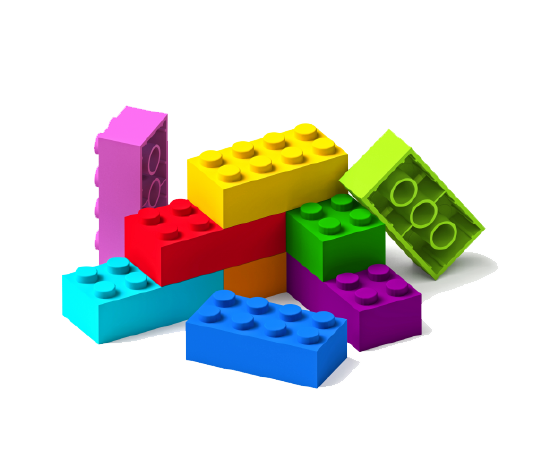 Six blocs Lego colorés sont emboîtés tandis que trois autres sont à part.