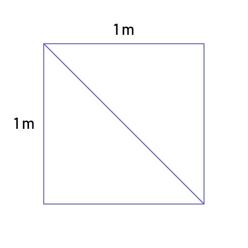 Un carré divisé en 2 par une ligne diagonale reliant un coin opposé à un autre.  La longueur des côtés du carré est d’un mètre.