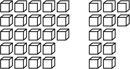 Deux ensembles de cubes blancs sont placés côte à côte. Le premier ensemble présente trois rangées de cinq cubes et deux rangées de quatre cubes. Le deuxième ensemble présente deux rangées de trois cubes et trois rangées de deux cubes. 