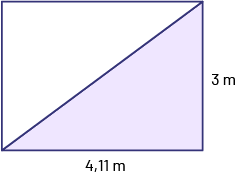 Un rectangle est divisé en deux sur sa diagonale. Il mesure quatre virgule onze mètres par trois mètres. 