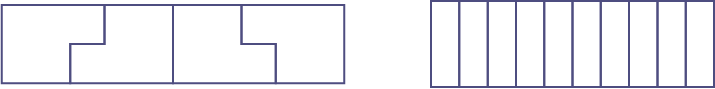 Deux rectangles sont placés côte à côte. Le premier rectangle est séparé en quatre parties égales, tandis que le deuxième rectangle est séparé en dix parties égales. 