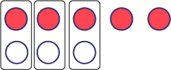 L’image montre trois ensembles d’un jeton rouge et un jeton blanc ainsi que deux jetons rouges individuels. 