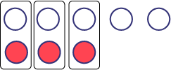 L’image montre trois ensembles d’un jeton blanc et un jeton rouge ainsi que deux jetons blancs individuels. 