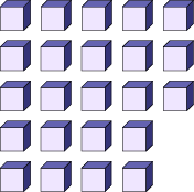 L’image montre trois rangées de cinq cubes et deux rangées de quatre cubes. 