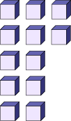 L’image montre deux rangées de trois cubes et trois rangées de deux cubes. 