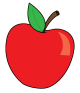 Une pomme rouge avec sa queue et une feuille.