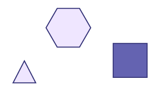 Trois figures planes : un hexagone, un triangle et un carré.