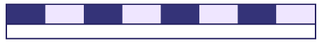 Des rectangles de deux couleurs différentes sont placés côte à côte en alternance de façon à faire une grande bande. Un mètre à mesurer est placé à côté de la bande.