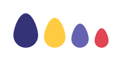 Des œufs, de grandeurs différentes sont placés de façon décroissante : Œuf bleu foncé est le plus grand, Œuf jaune, Œuf bleu pâle, Et l’œuf rouge qui est le plus petit.
