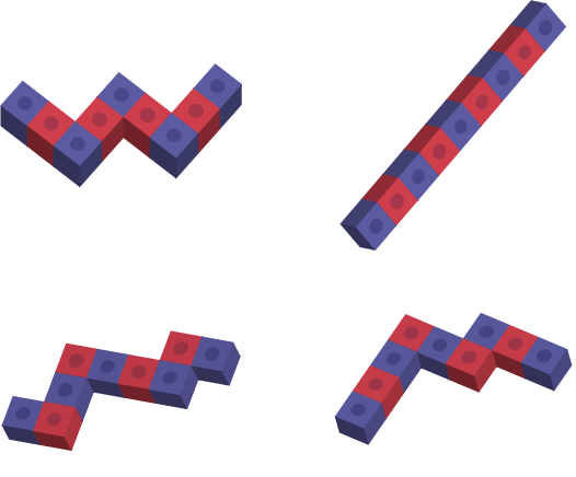Quatre différentes formes fabriquées avec des cubes emboîtables.