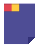 Un carton bleu, qui a, à son coin gauche un papillon autocollant rouge puis un jaune.
