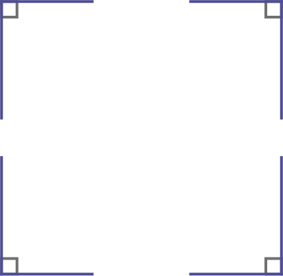 Quatre ensembles de deux segments perpendiculaires formant une intersection par un petit carré.