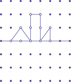 Une grille à points. Il y a deux triangles et un rectangle formé de bâtonnets sur la grille.