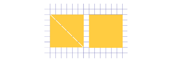 Il y a une grille sur laquelle sont posés deux carrés identiques dont le premier est formé de deux triangles.