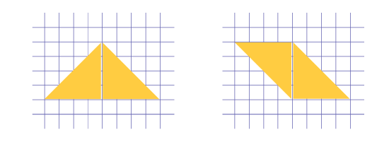 Il y a deux grilles. Sur la première, il y a un triangle formé de deux triangles. Sur la deuxième, il y a un parallélogramme formé de deux triangles.