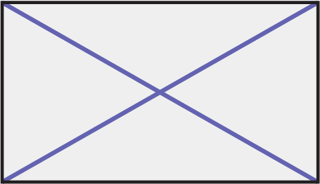 Rectangle ayant deux ensembles de lignes parallèles égales, et deux lignes diagonales qui se croisent au centre. 