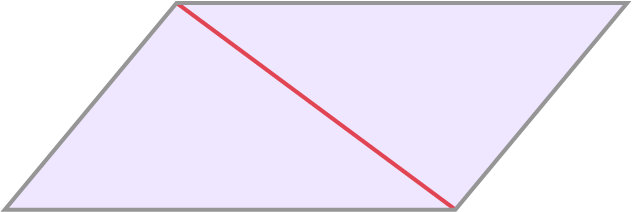 Un parallélogramme divisé en deux par une ligne oblique en rouge. 