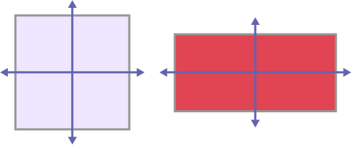 Un carré et un rectangle. Deux lignes obliques se croisent au centre du carré. Une ligne verticale et une ligne horizontale de croisent au centre de la figure. 