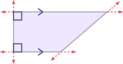 Un quadrilatère ayant deux angles carrés et quatre intersections marqués par des flèches rouge. 