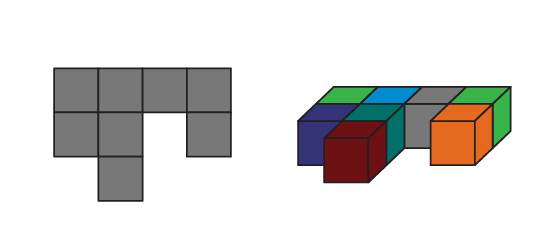 Il y a deux images. La première est la vue de dessus de la deuxième image, soit une structure de cube. 