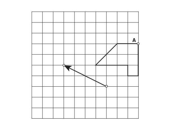 Une grille dans laquelle se trouve une figure marquée par un point « a ». À la diagonale de la figure, il y a une flèche oblique vers le haut à la gauche. 